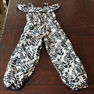 Black and White Leaf Print Jumpsuit